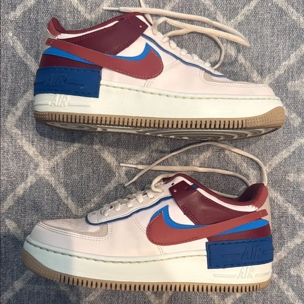 Nike Air Force 1 Athletic Shoes - White, Blue, Red